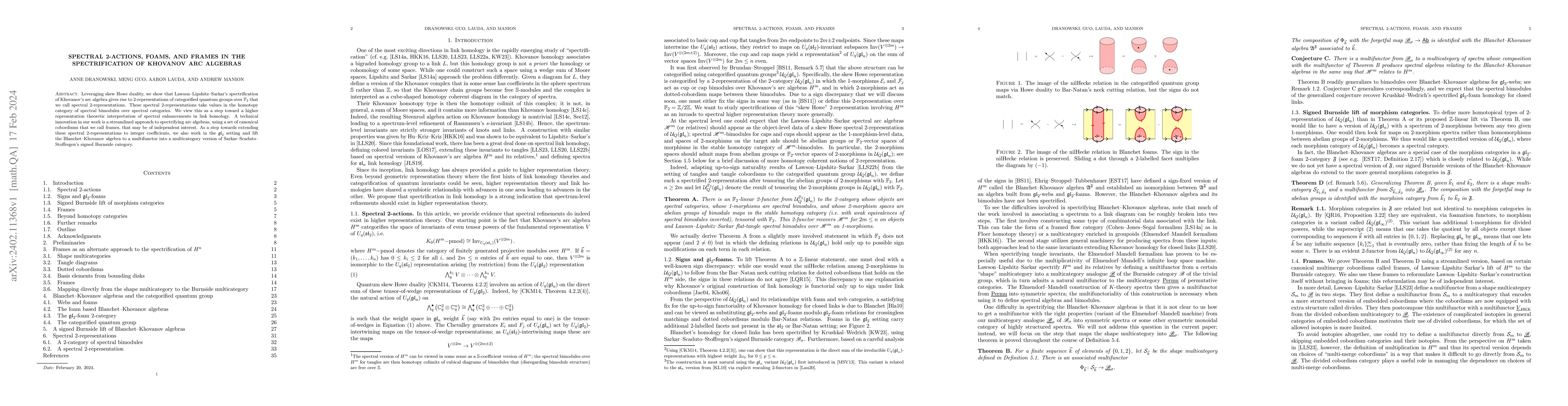 Thumbnail for Spectral 2-actions, foams, and frames in the spectrification of Khovanov
  arc algebras