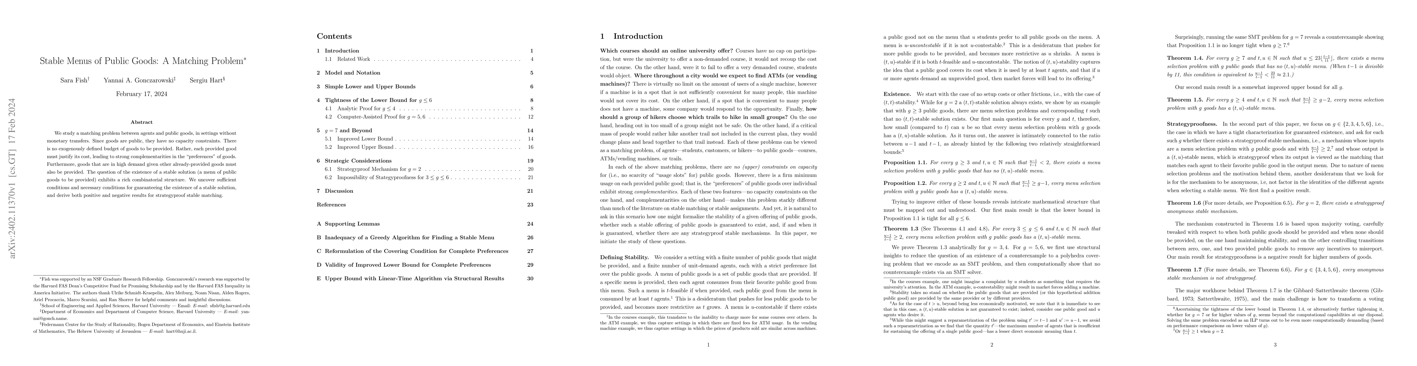 Thumbnail for Stable Menus of Public Goods: A Matching Problem