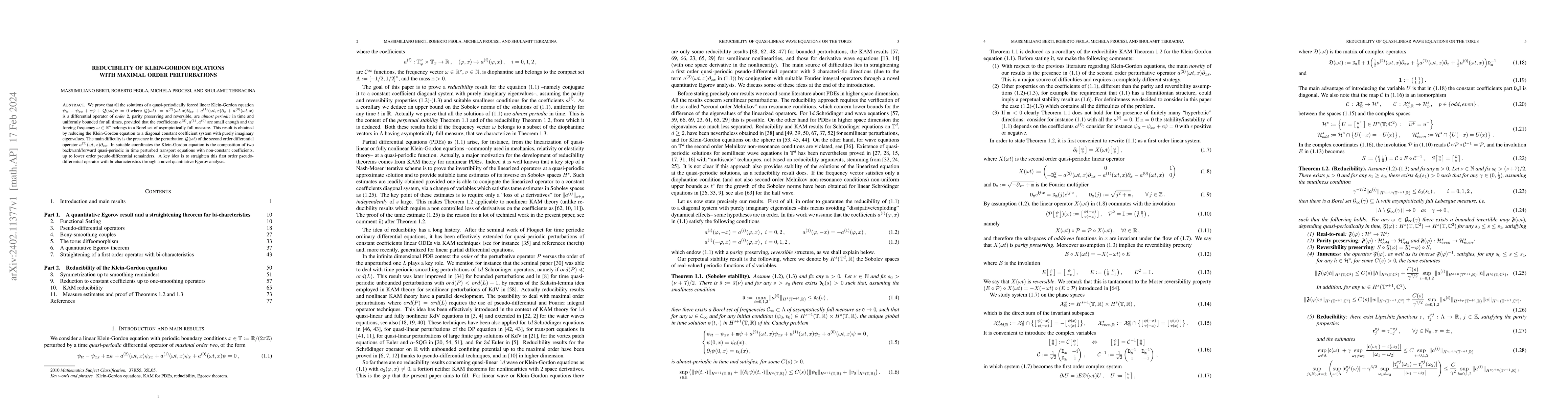 Thumbnail for Reducibility of Klein-Gordon equations with maximal order perturbations