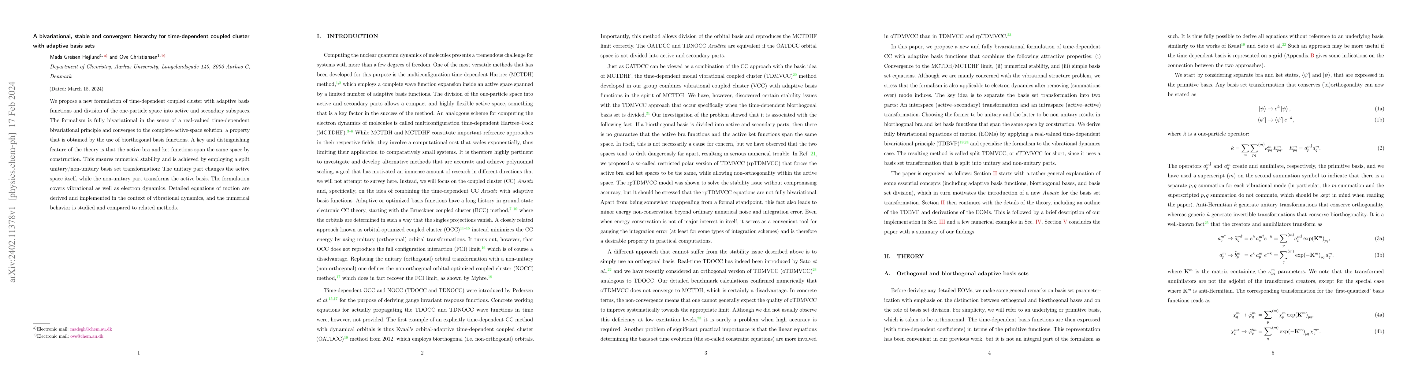 Thumbnail for A bivariational, stable and convergent hierarchy for time-dependent
  coupled cluster with adaptive basis sets