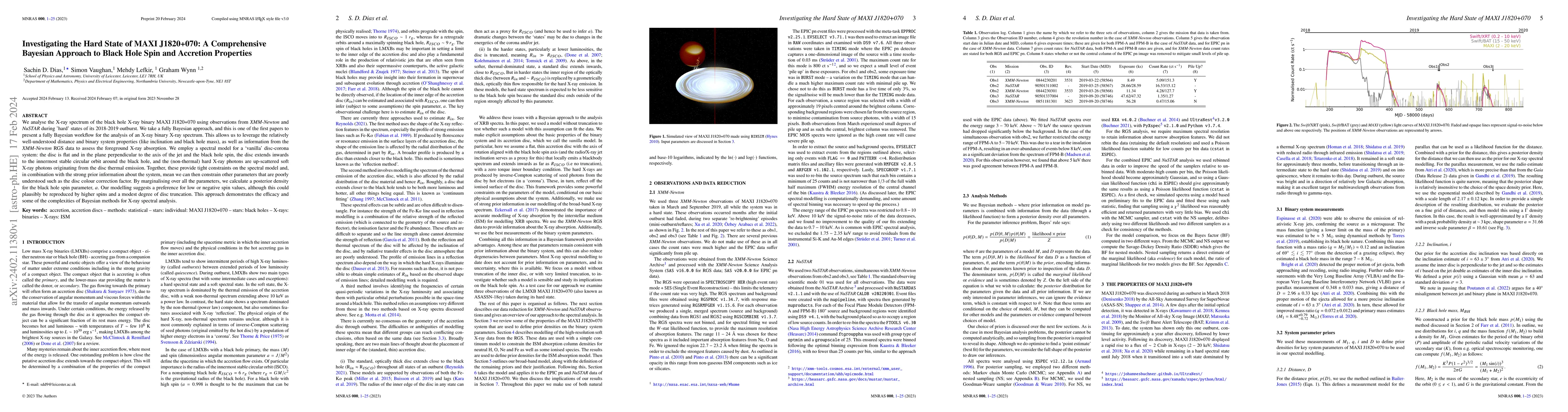 Thumbnail for Investigating the Hard State of MAXI J1820+070: A Comprehensive Bayesian
  Approach to Black Hole Spin and Accretion Properties