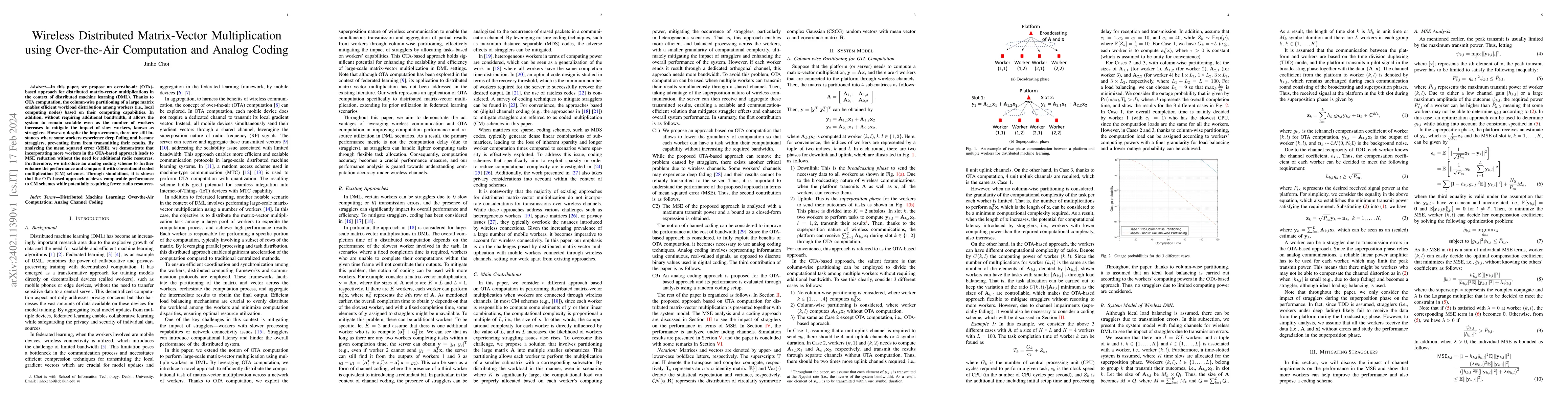 Thumbnail for Wireless Distributed Matrix-Vector Multiplication using Over-the-Air
  Computation and Analog Coding