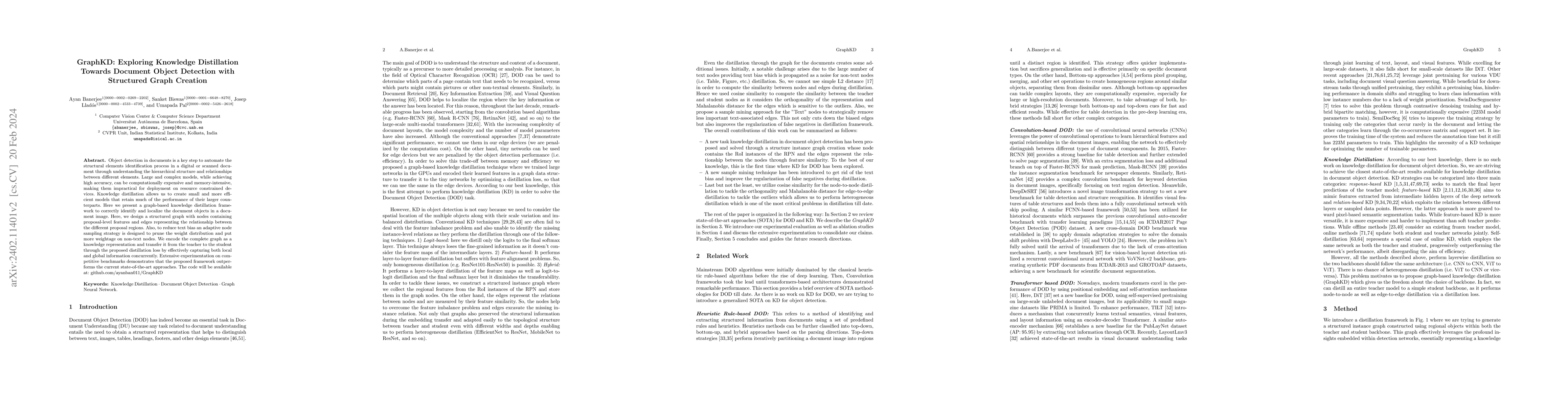 Thumbnail for GraphKD: Exploring Knowledge Distillation Towards Document Object
  Detection with Structured Graph Creation