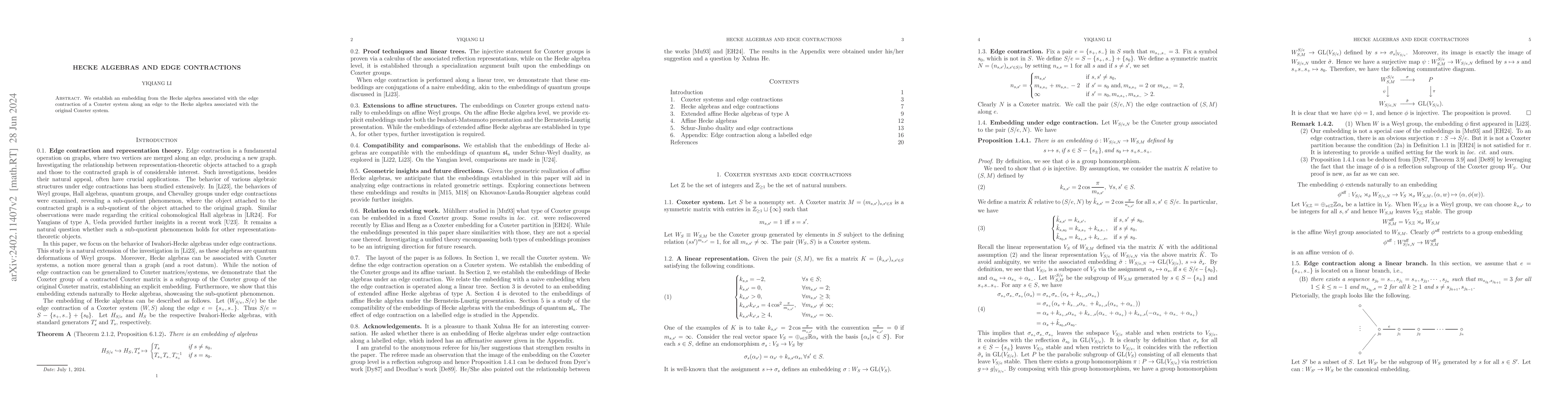Thumbnail for Hecke algebras and edge contractions