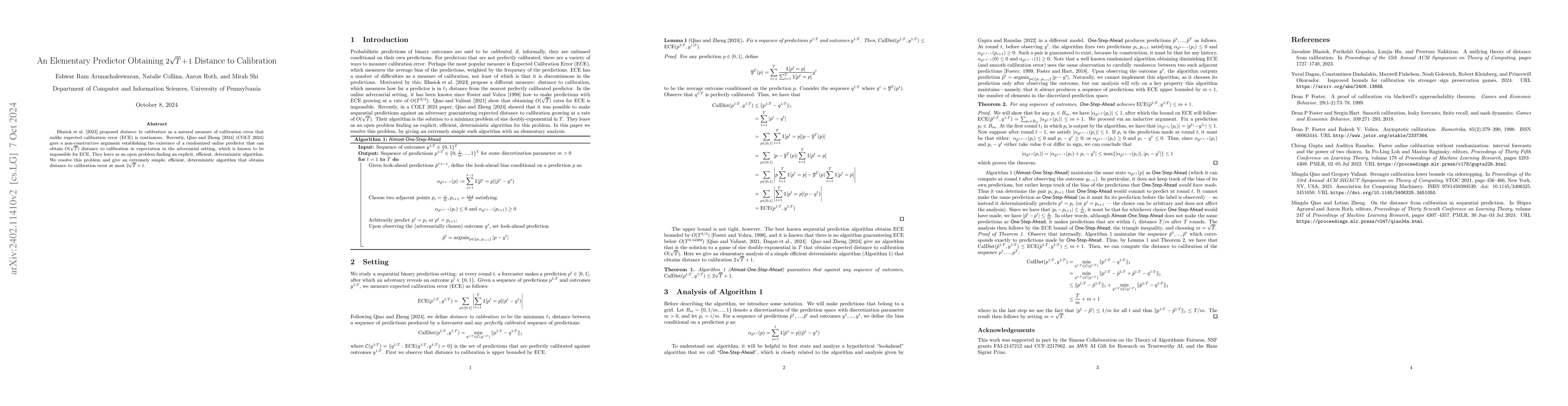 Thumbnail for An Elementary Predictor Obtaining $2\sqrt{T}$ Distance to Calibration