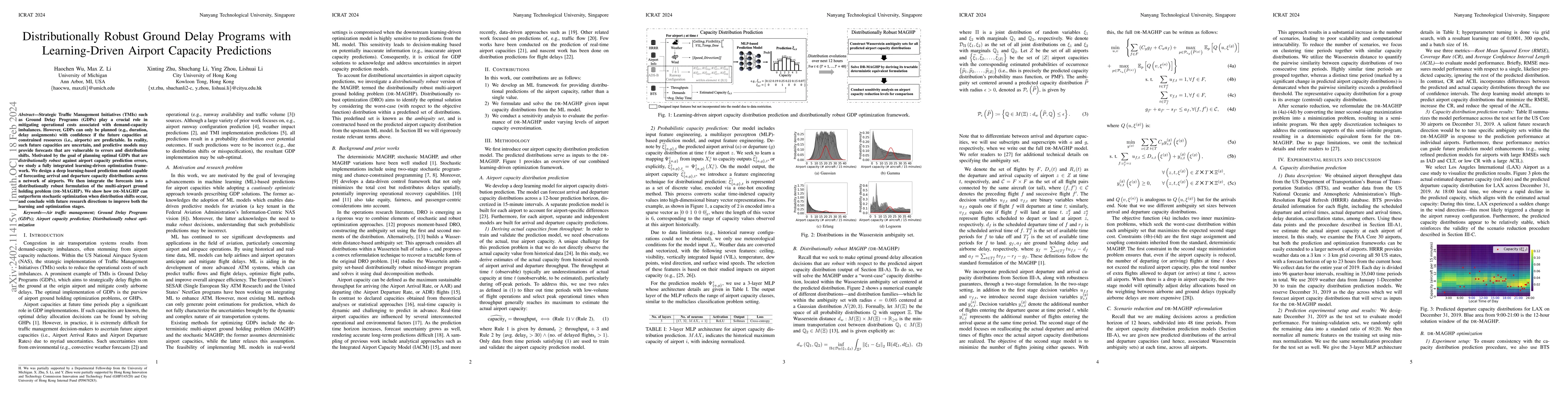 Thumbnail for Distributionally Robust Ground Delay Programs with Learning-Driven
  Airport Capacity Predictions