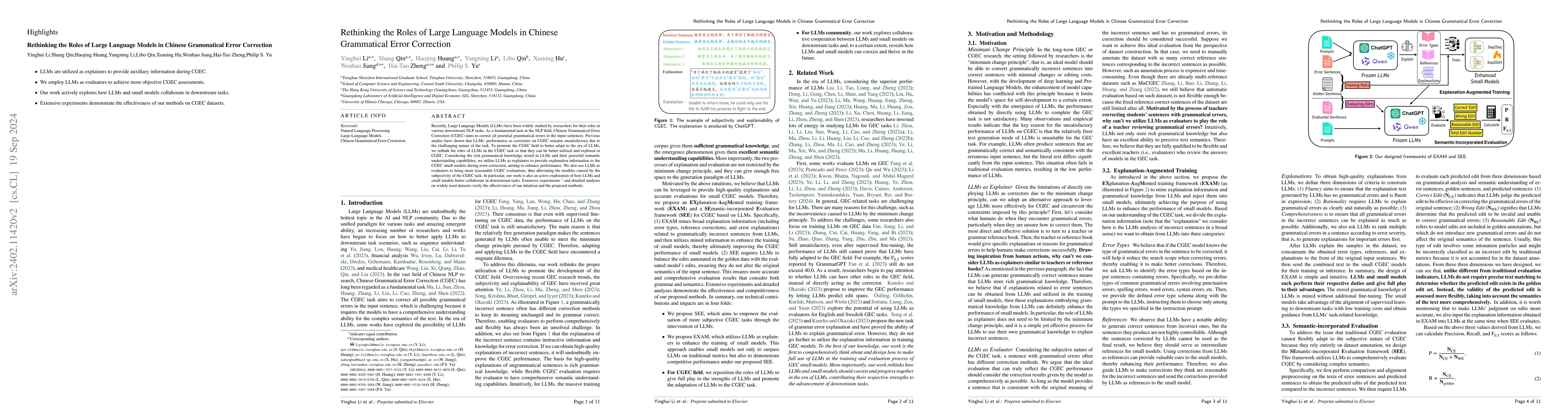 Thumbnail for Rethinking the Roles of Large Language Models in Chinese Grammatical
  Error Correction