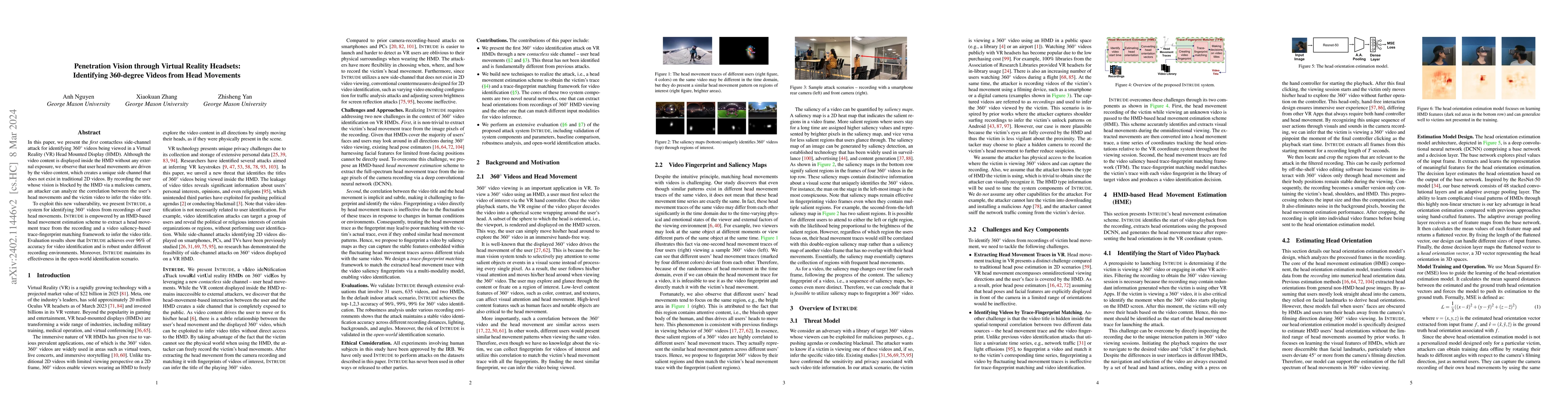 Thumbnail for Penetration Vision through Virtual Reality Headsets: Identifying
  360-degree Videos from Head Movements