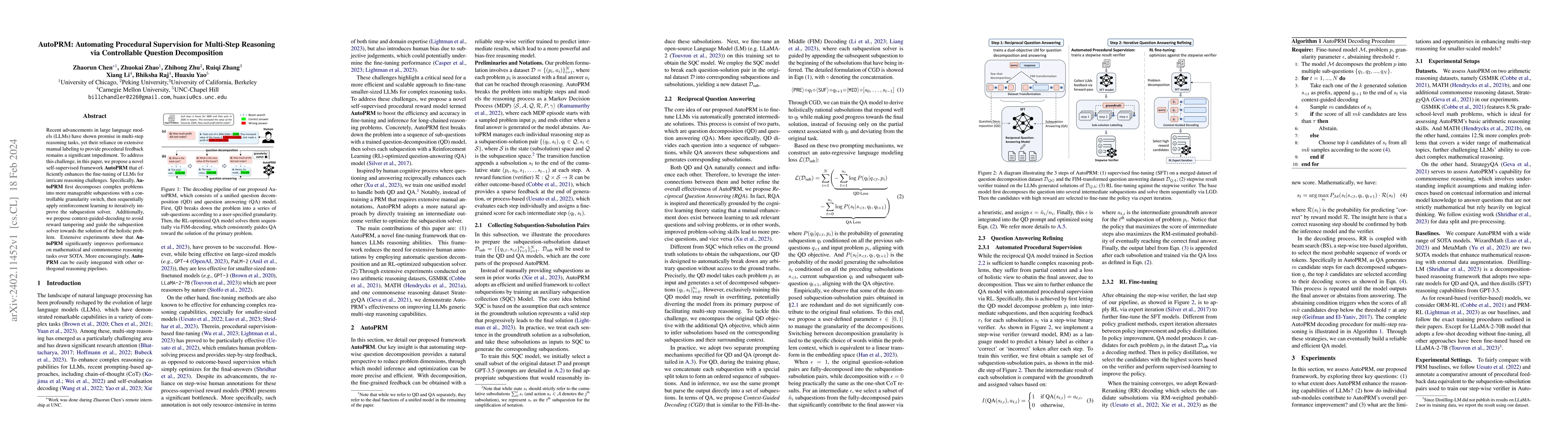 Thumbnail for AutoPRM: Automating Procedural Supervision for Multi-Step Reasoning via
  Controllable Question Decomposition