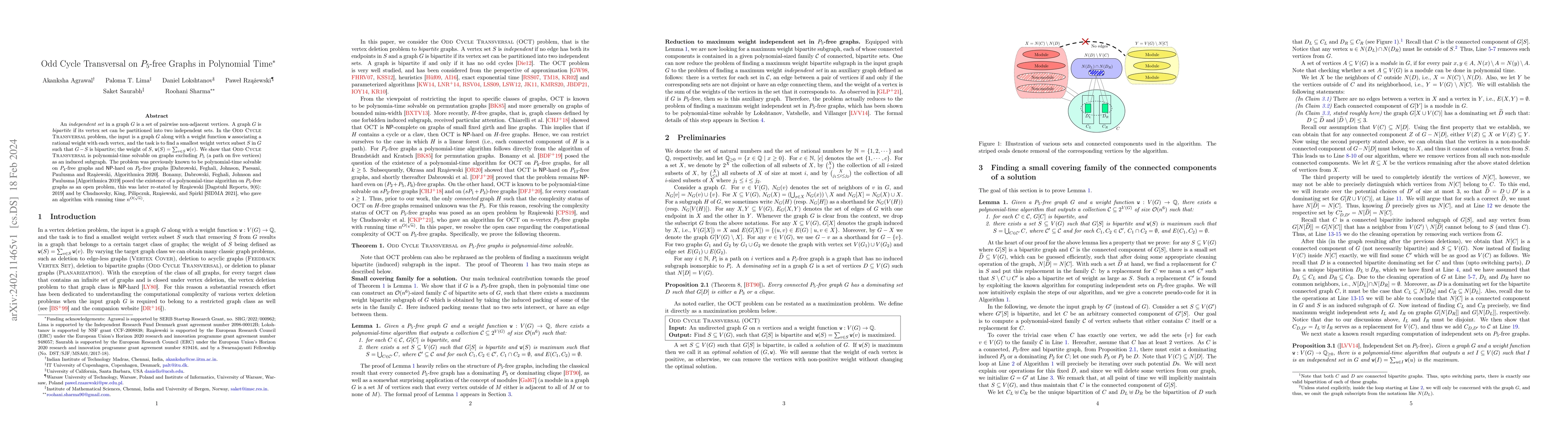Thumbnail for Odd Cycle Transversal on $P_5$-free Graphs in Polynomial Time