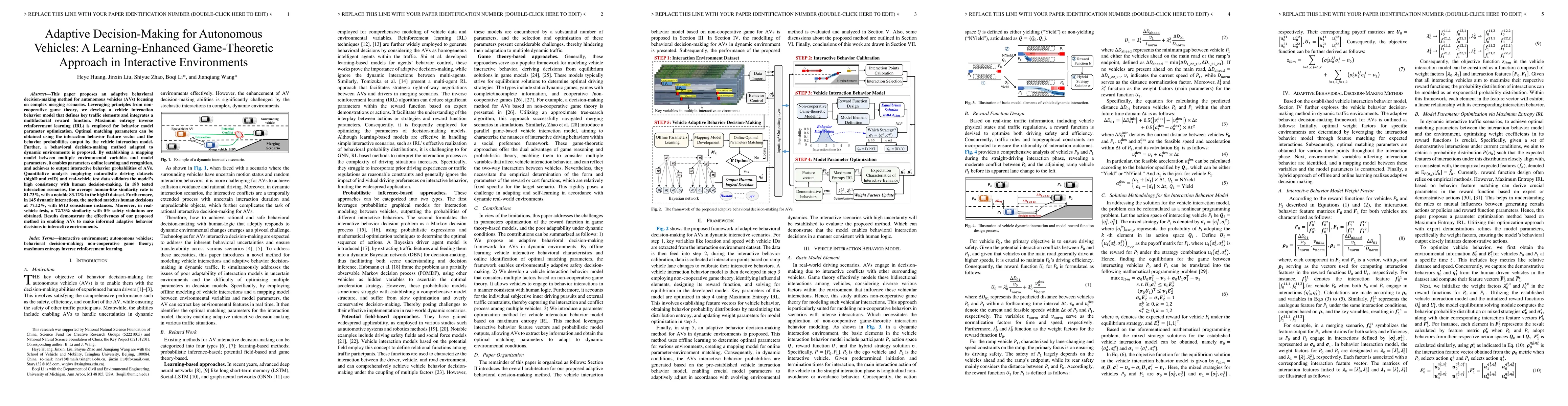 Thumbnail for Adaptive Decision-Making for Autonomous Vehicles: A Learning-Enhanced
  Game-Theoretic Approach in Interactive Environments