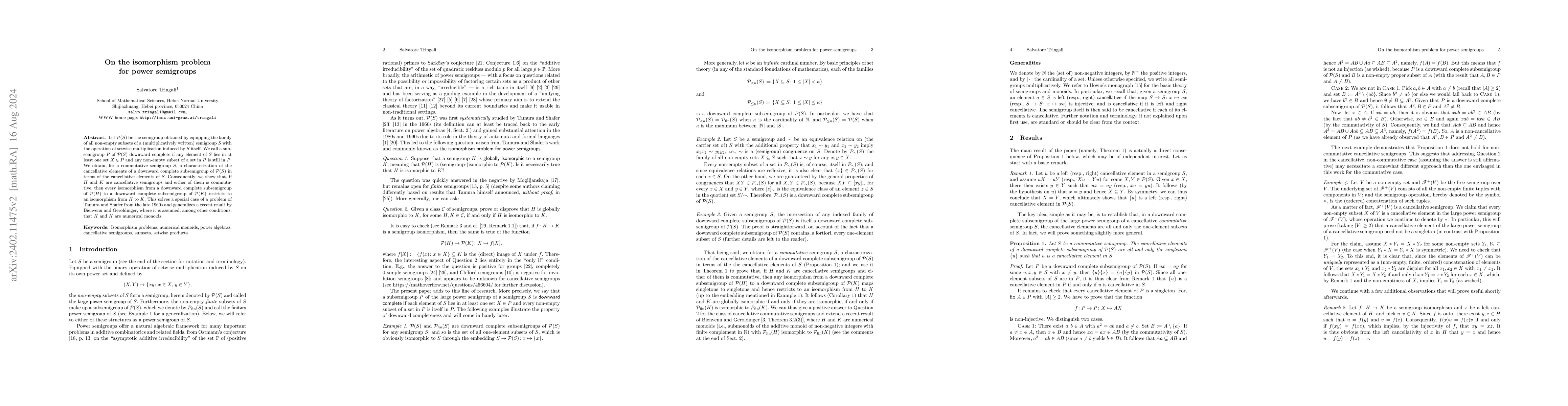 Thumbnail for On the isomorphism problem for power semigroups