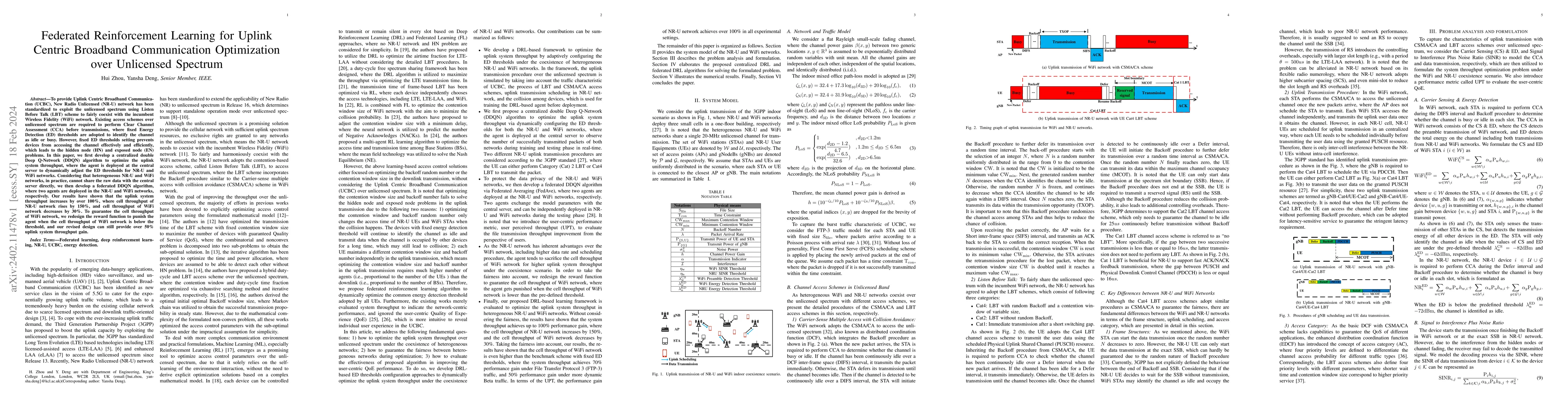 Thumbnail for Federated Reinforcement Learning for Uplink Centric Broadband
  Communication Optimization over Unlicensed Spectrum