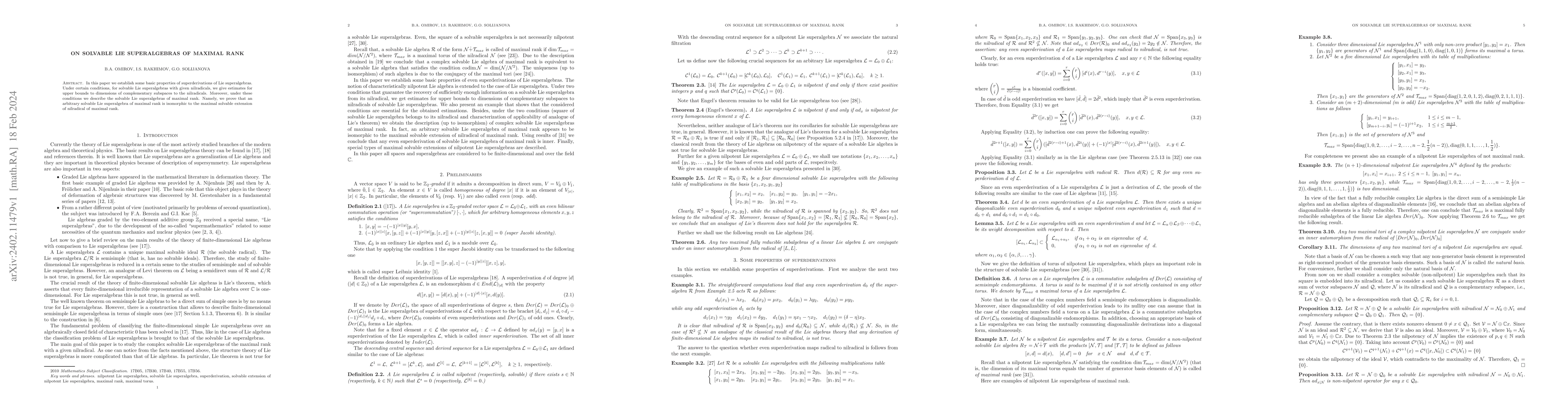Thumbnail for On solvable Lie superalgebras of maximal rank
