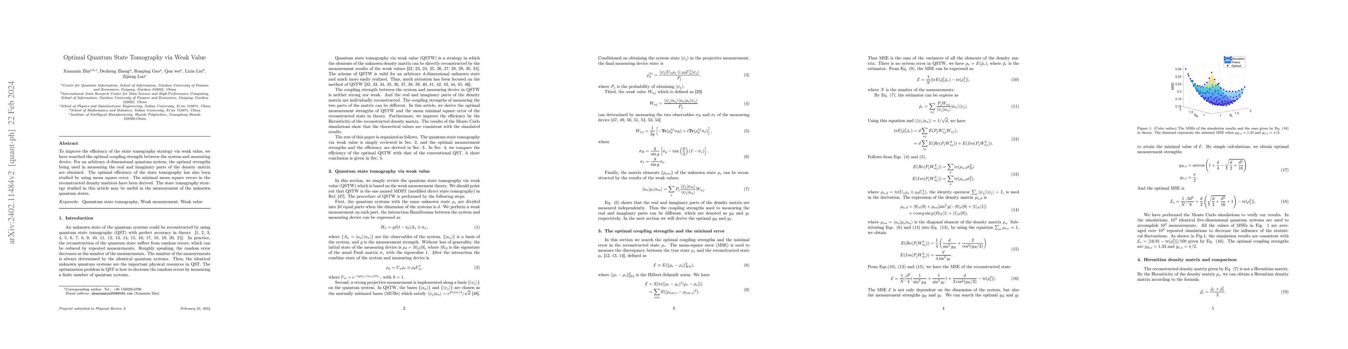 Thumbnail for Optimal Quantum State Tomography via Weak Value