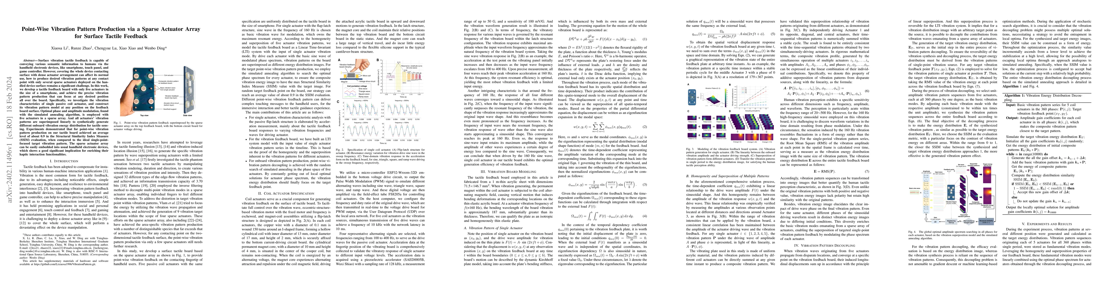 Thumbnail for Point-Wise Vibration Pattern Production via a Sparse Actuator Array for
  Surface Tactile Feedback