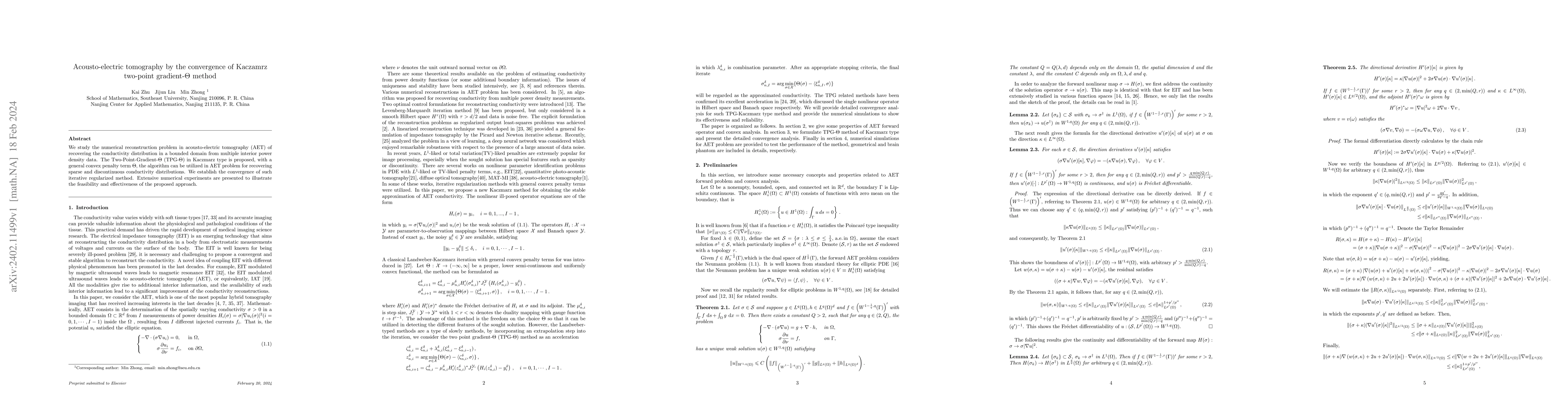 Thumbnail for Acousto-electric tomography by the convergence of Kaczamrz two-point
  gradient-$\Theta$ method