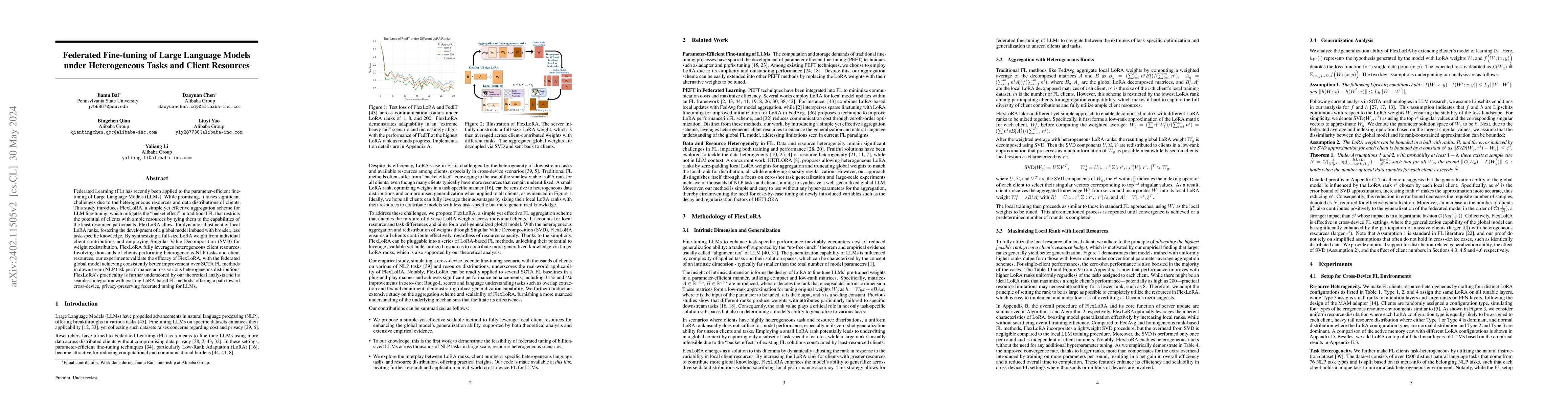 Thumbnail for Federated Fine-tuning of Large Language Models under Heterogeneous Tasks
  and Client Resources