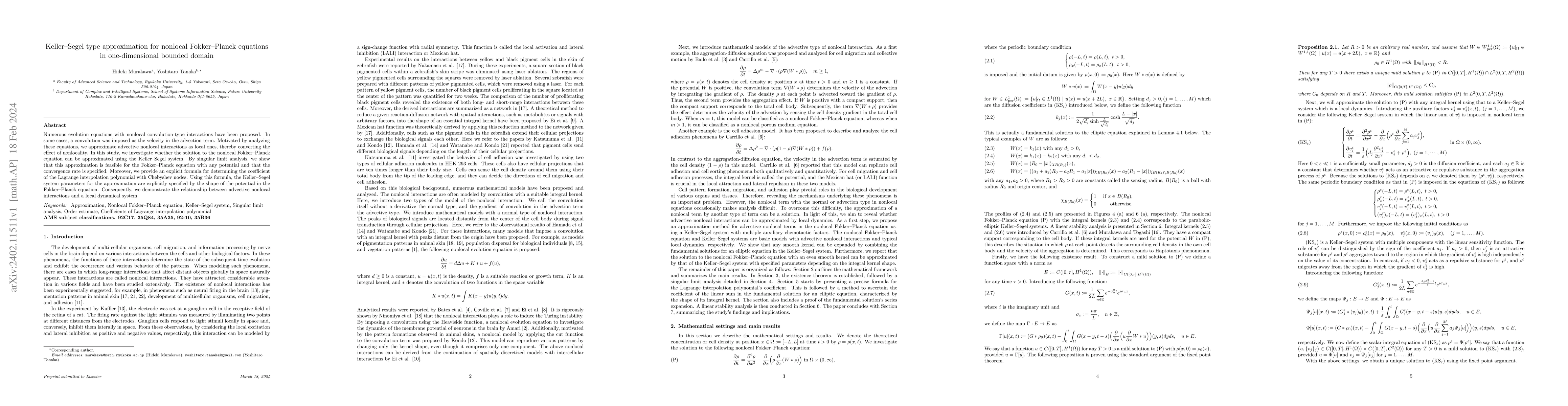 Thumbnail for Keller-Segel type approximation for nonlocal Fokker-Planck equations in
  one-dimensional bounded domain