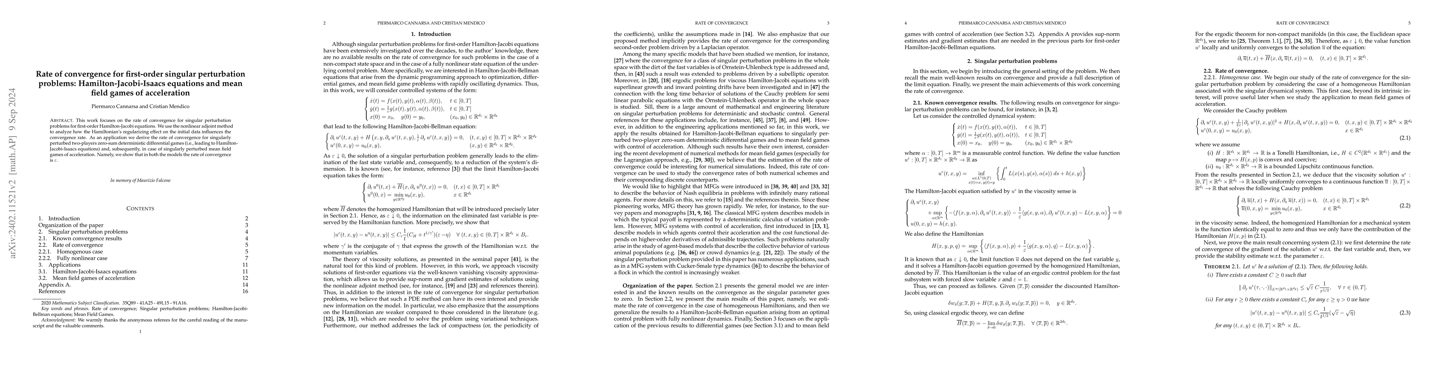Thumbnail for Rate of convergence for first-order singular perturbation problems:
  Hamilton-Jacobi-Isaacs equations and mean field games of acceleration