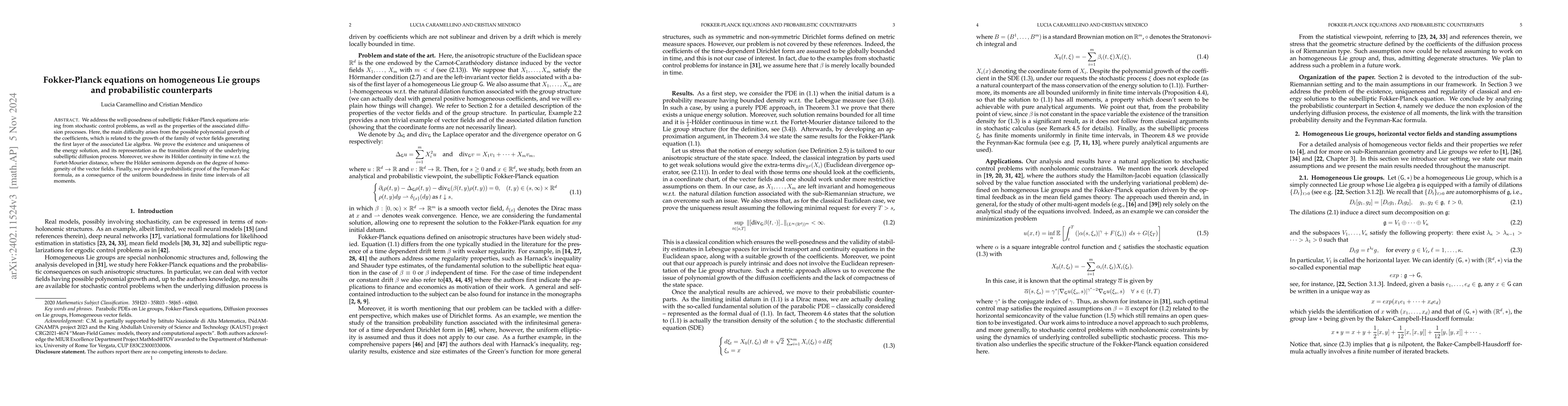 Thumbnail for Fokker-Planck equations on homogeneous Lie groups and probabilistic
  counterparts