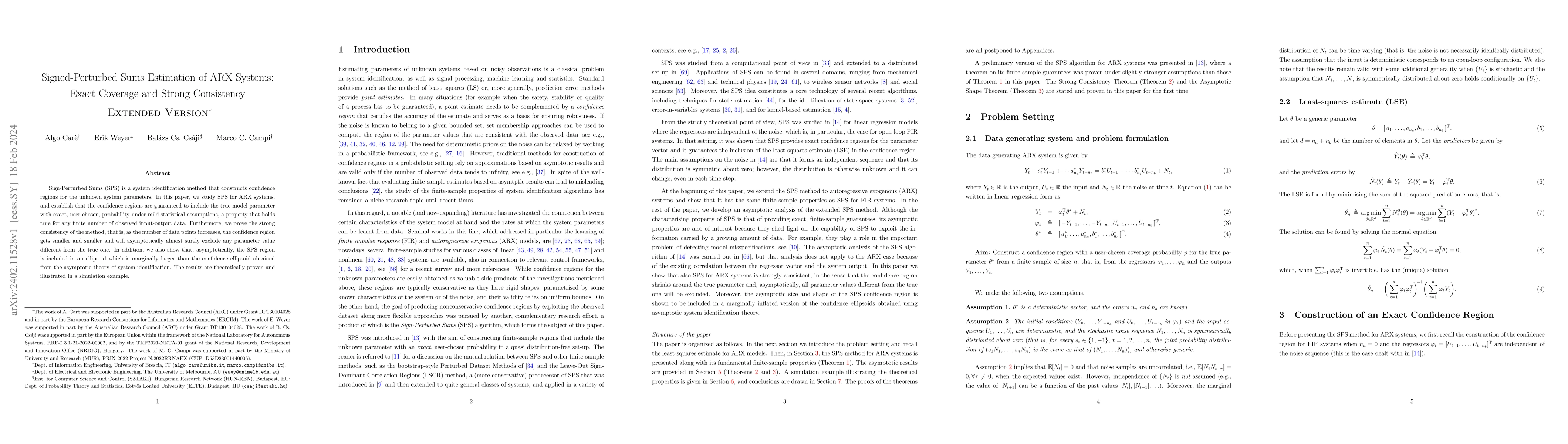 Thumbnail for Signed-Perturbed Sums Estimation of ARX Systems: Exact Coverage and
  Strong Consistency (Extended Version)