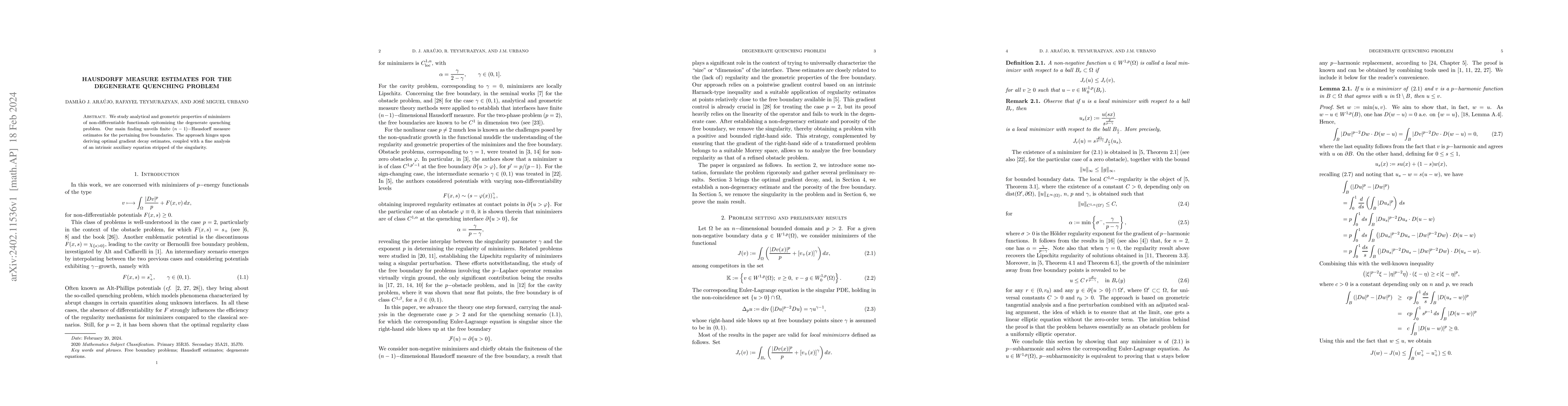 Thumbnail for Hausdorff measure estimates for the degenerate quenching problem