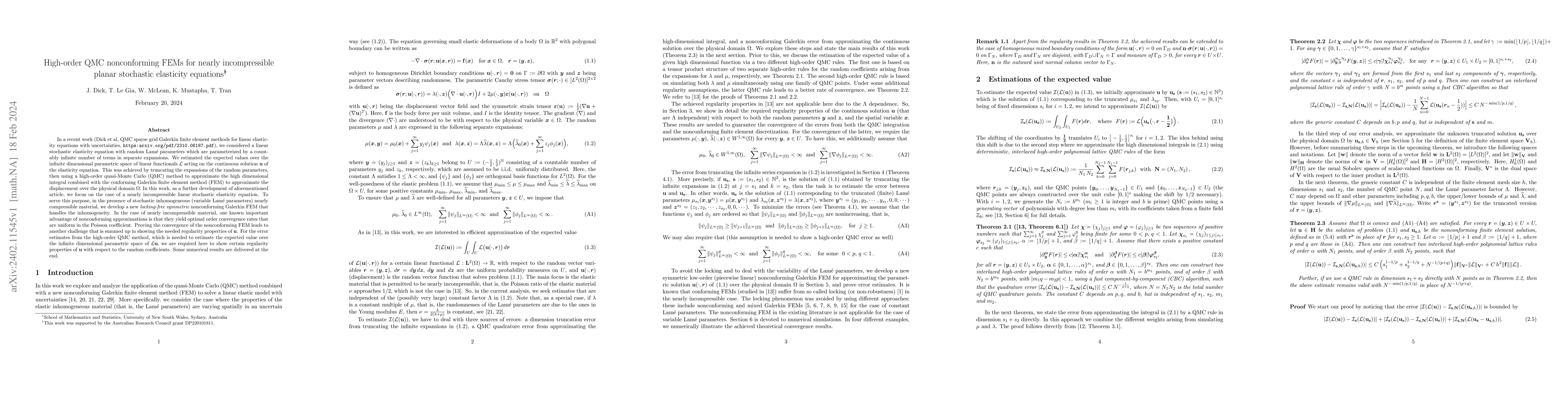 Thumbnail for High-order QMC nonconforming FEMs for nearly incompressible planar
  stochastic elasticity equations