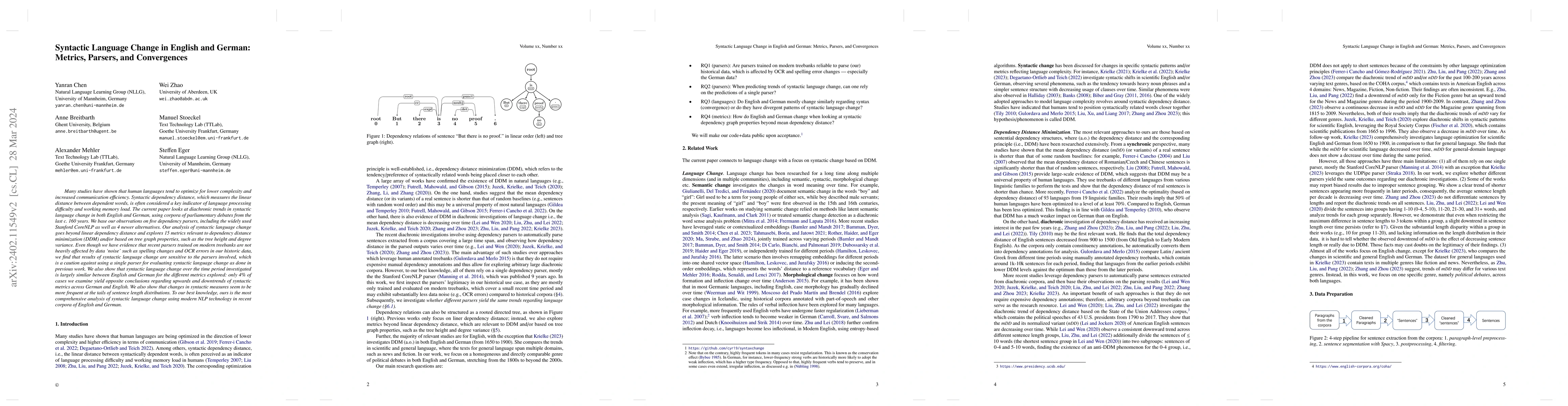 Thumbnail for Syntactic Language Change in English and German: Metrics, Parsers, and
  Convergences