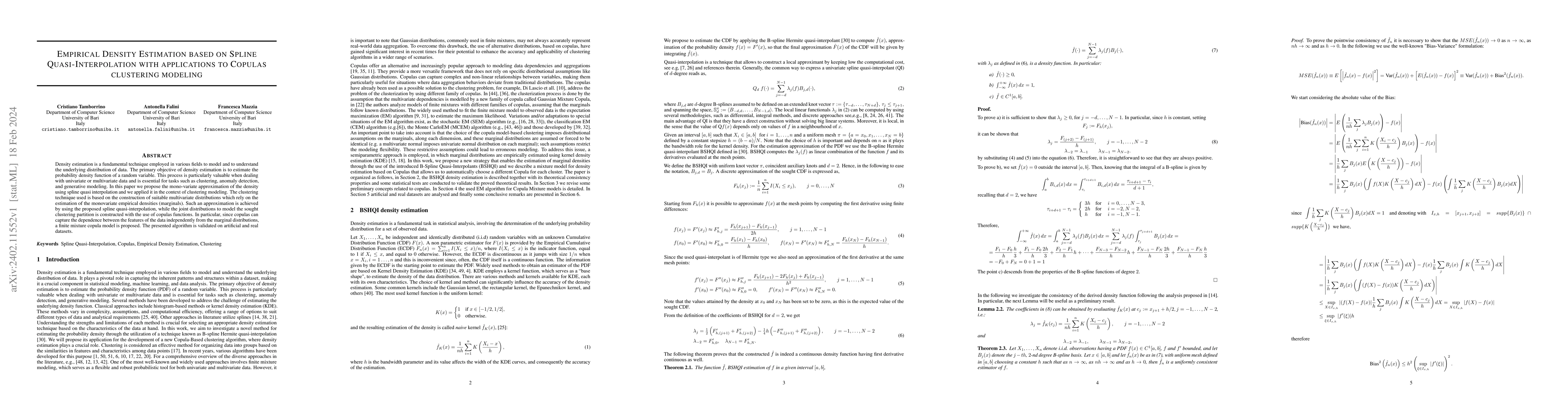 Thumbnail for Empirical Density Estimation based on Spline Quasi-Interpolation with
  applications to Copulas clustering modeling