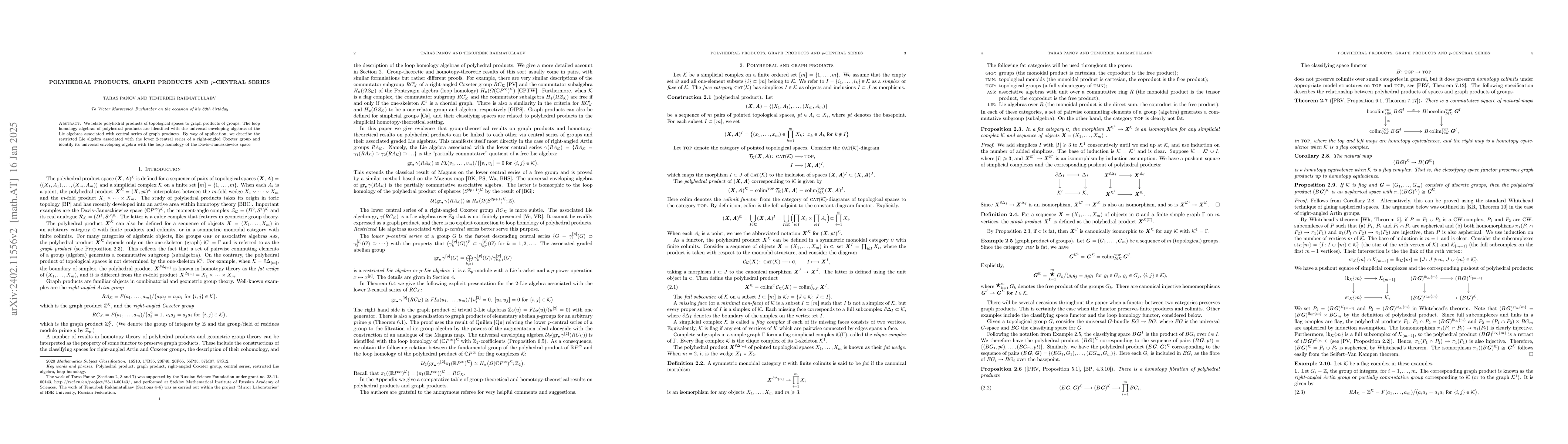 Thumbnail for Polyhedral products, graph products and p-central series