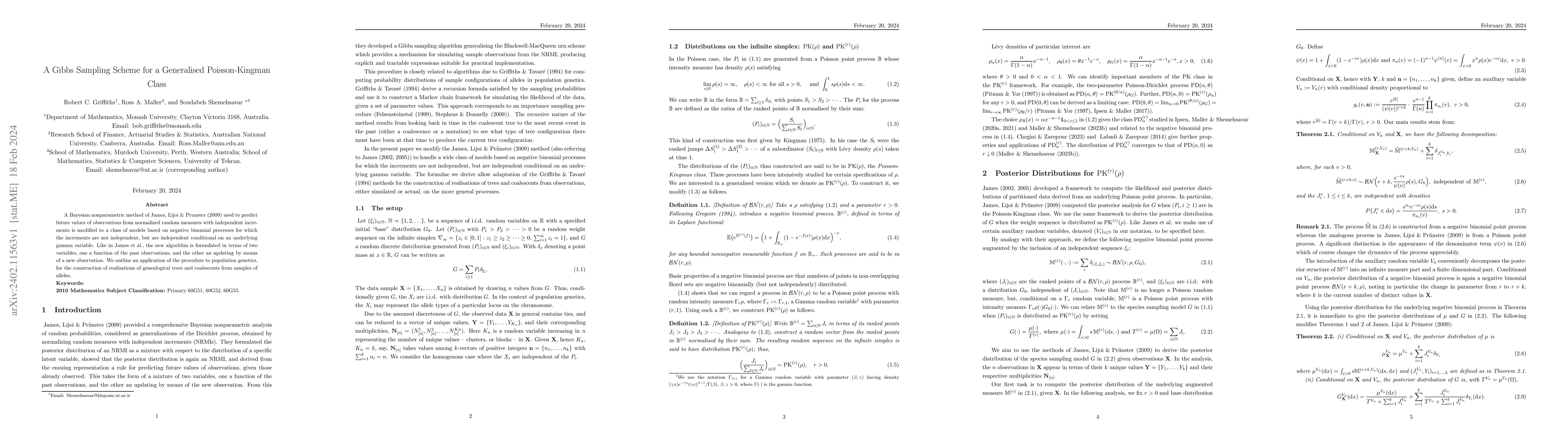 Thumbnail for A Gibbs Sampling Scheme for a Generalised Poisson-Kingman Class