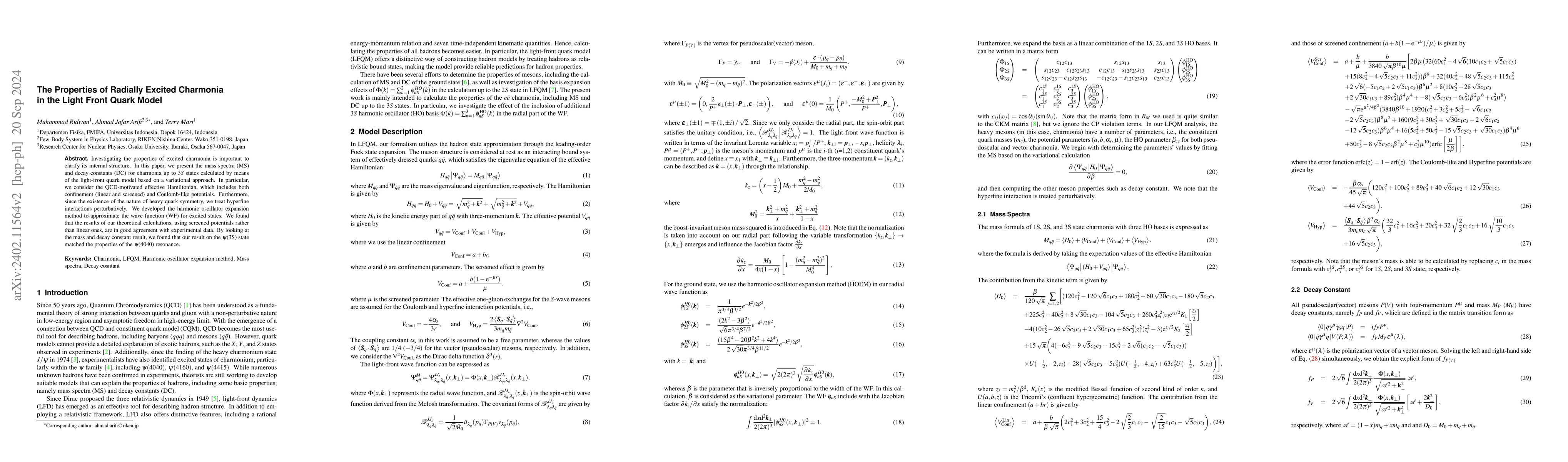 Thumbnail for The Properties of Radially Excited Charmonia in The Light Front Quark
  Model