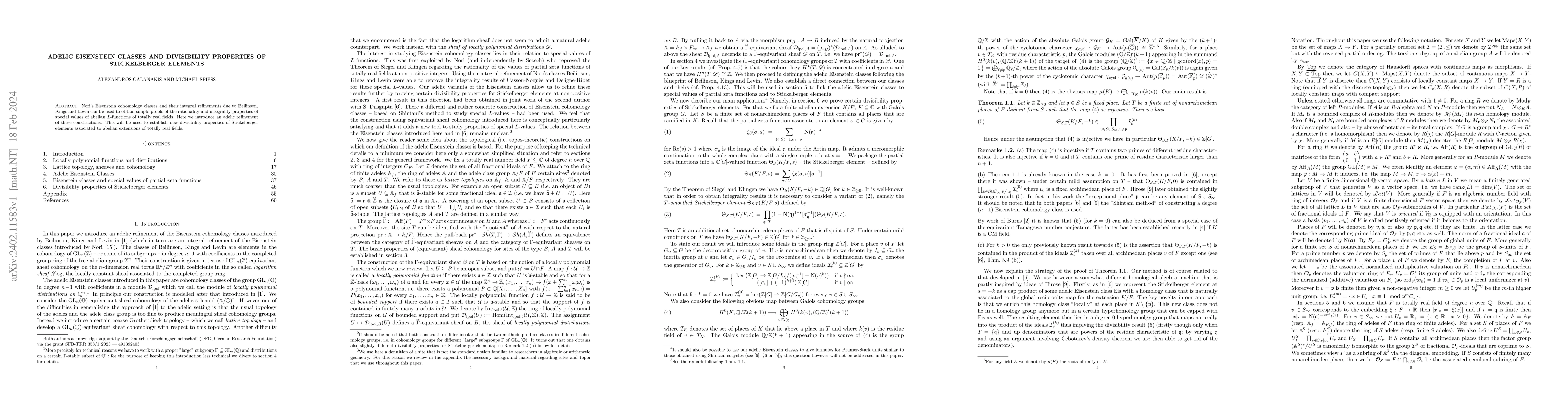 Thumbnail for Adelic Eisenstein classes and divisibility properties of Stickelberger
  elements