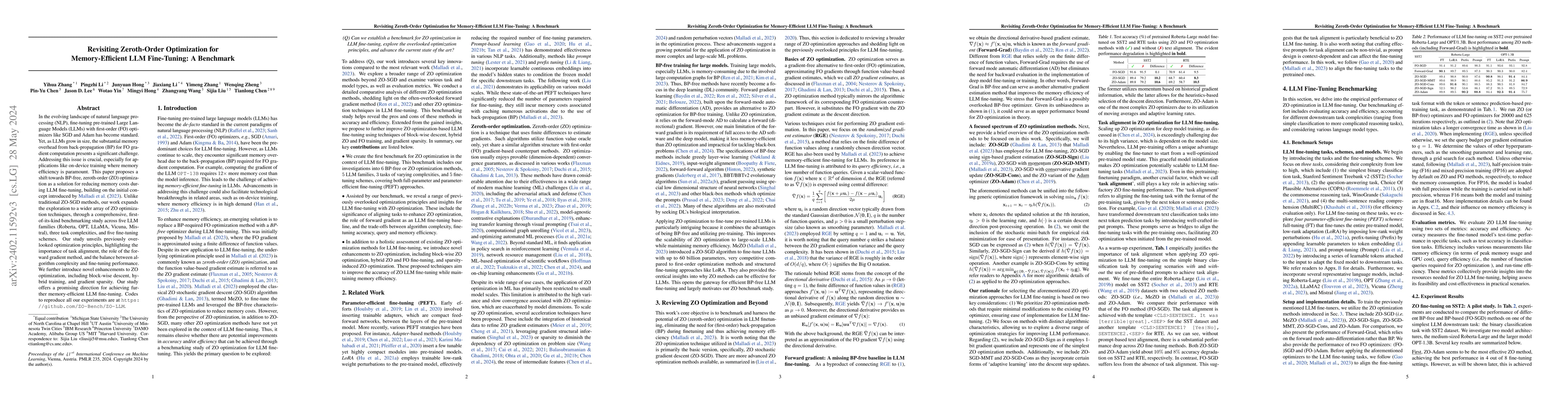 Thumbnail for Revisiting Zeroth-Order Optimization for Memory-Efficient LLM
  Fine-Tuning: A Benchmark