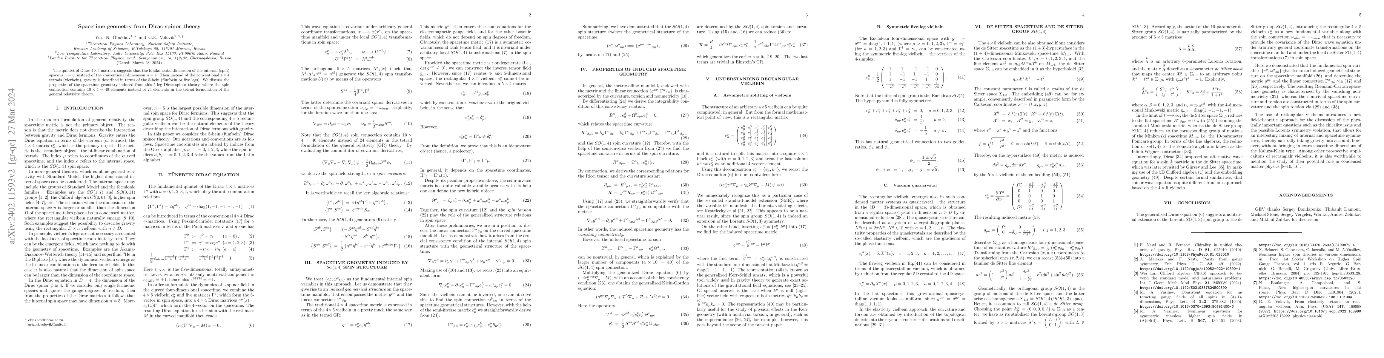 Thumbnail for Spacetime geometry from Dirac spinor theory