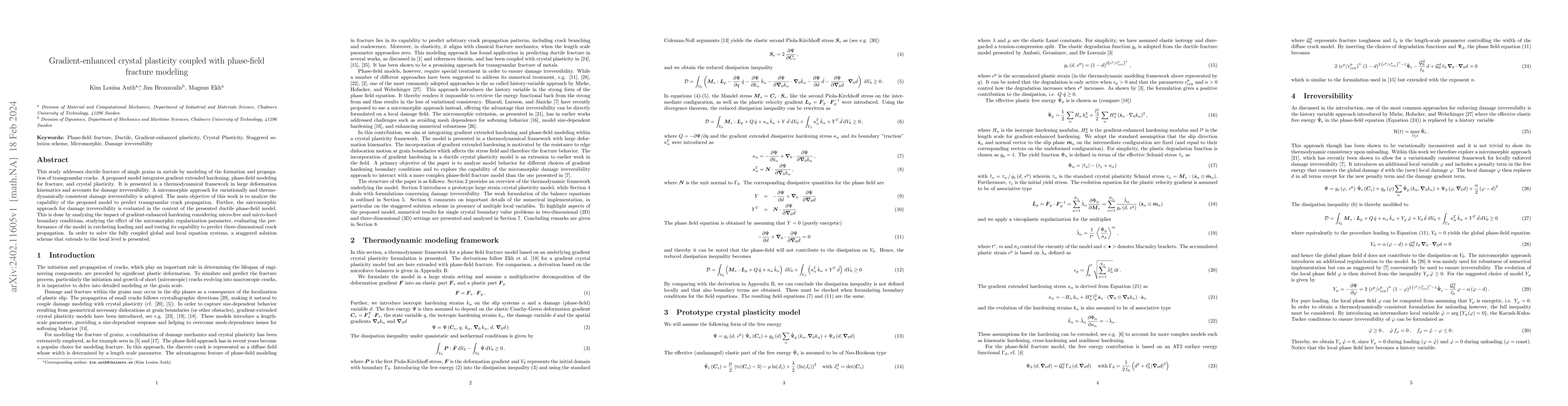Thumbnail for Gradient-enhanced crystal plasticity coupled with phase-field fracture
  modeling
