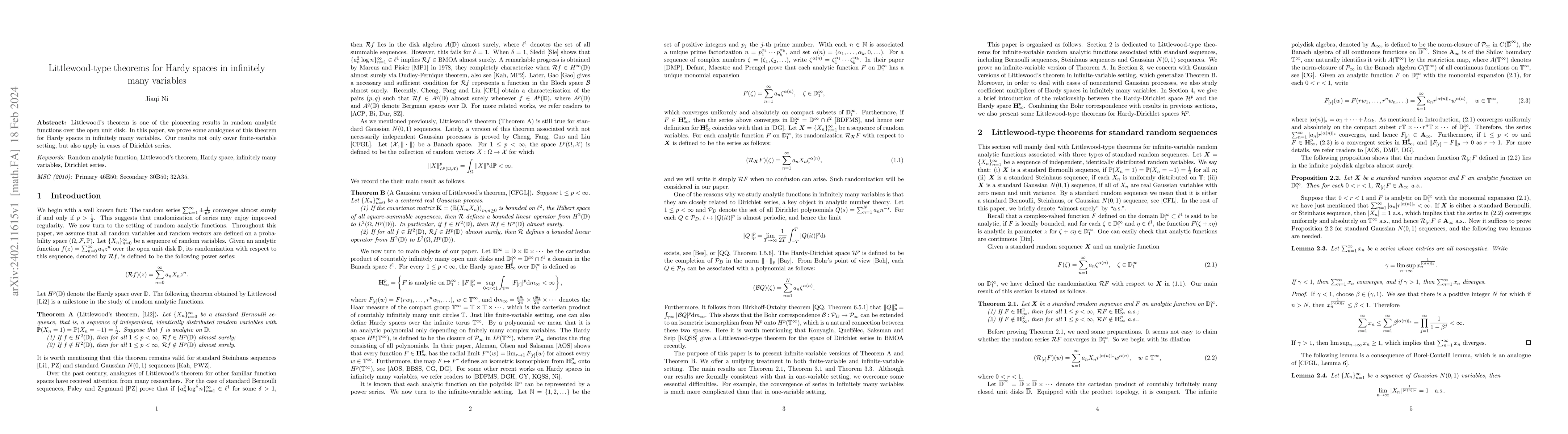 Thumbnail for Littlewood-type theorems for Hardy spaces in infinitely many variables