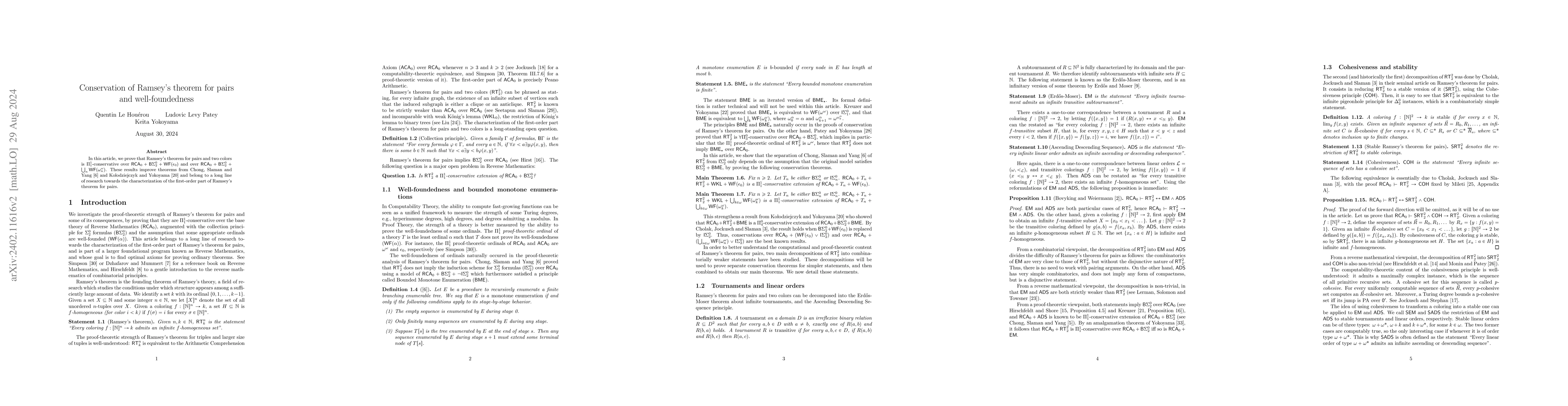 Thumbnail for Conservation of Ramsey's theorem for pairs and well-foundedness