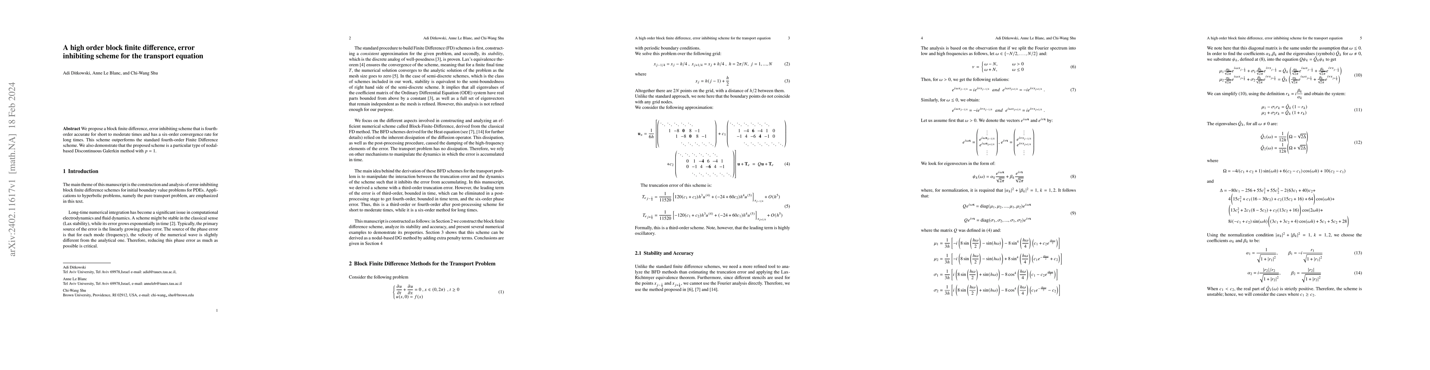 Thumbnail for A high order, block finite difference, error inhibiting scheme for the
  transport equation