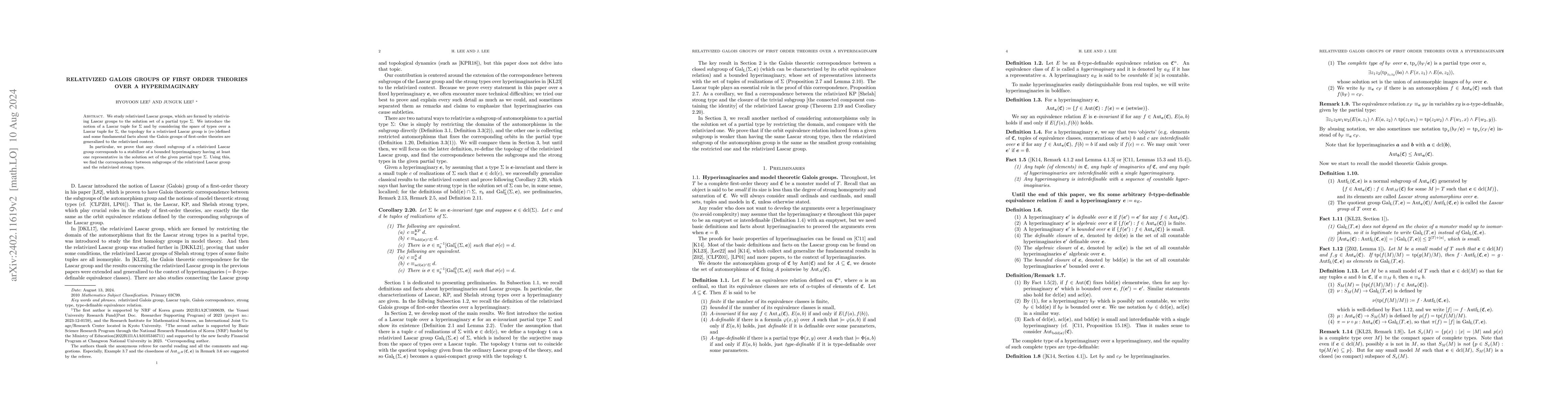 Thumbnail for Relativized Galois groups of first order theories over a hyperimaginary
