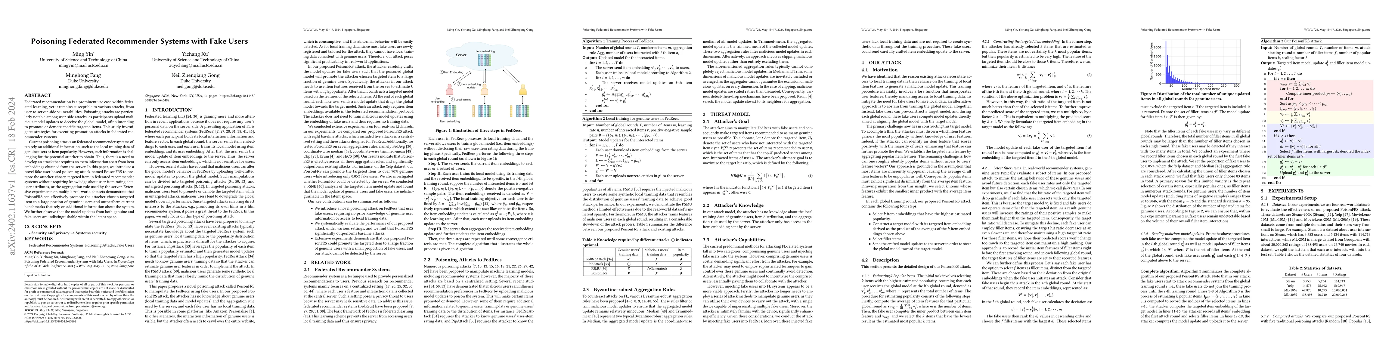 Thumbnail for Poisoning Federated Recommender Systems with Fake Users