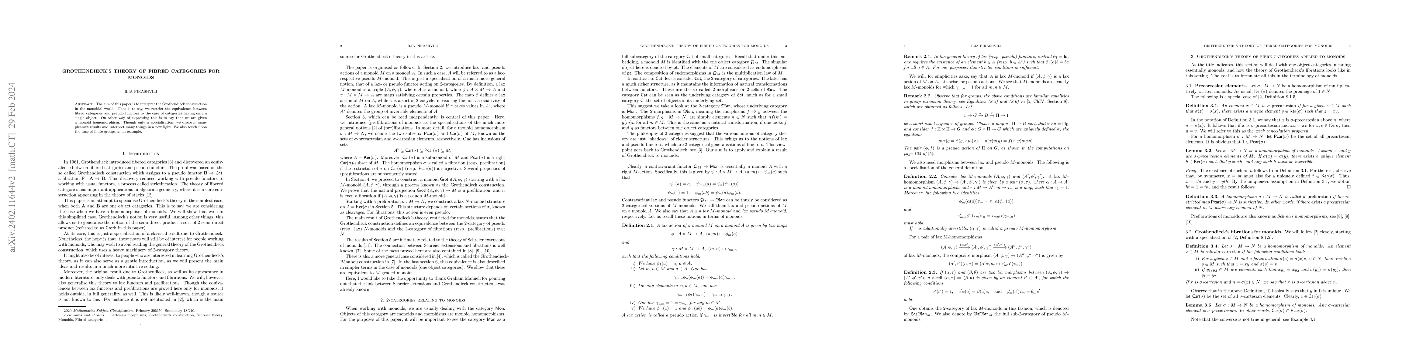 Thumbnail for Grothendieck's theory of fibred categories for monoids