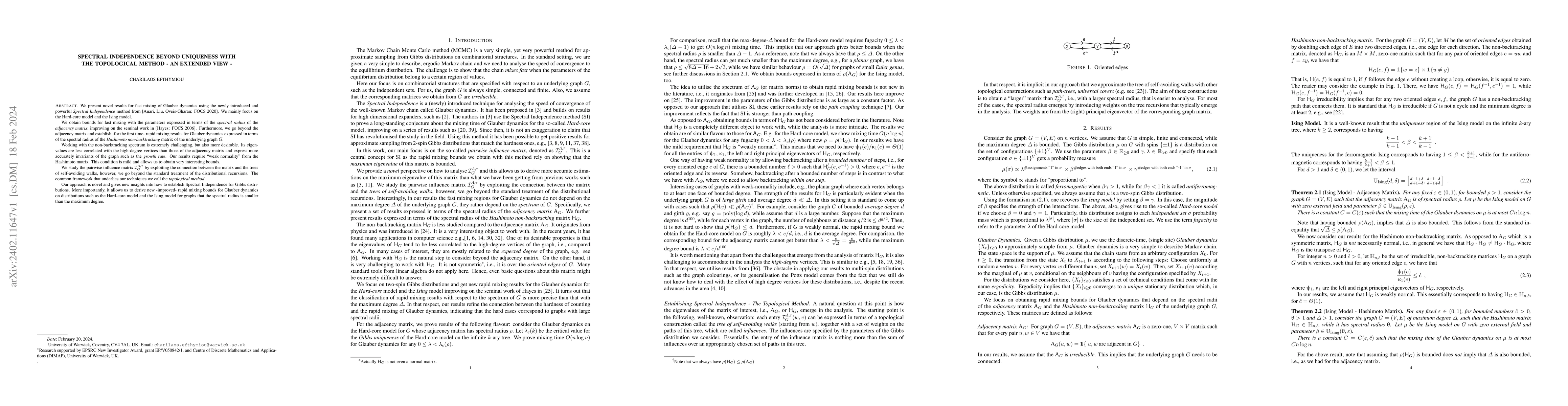 Thumbnail for Spectral Independence Beyond Uniqueness with. the topological method --
  An extended view