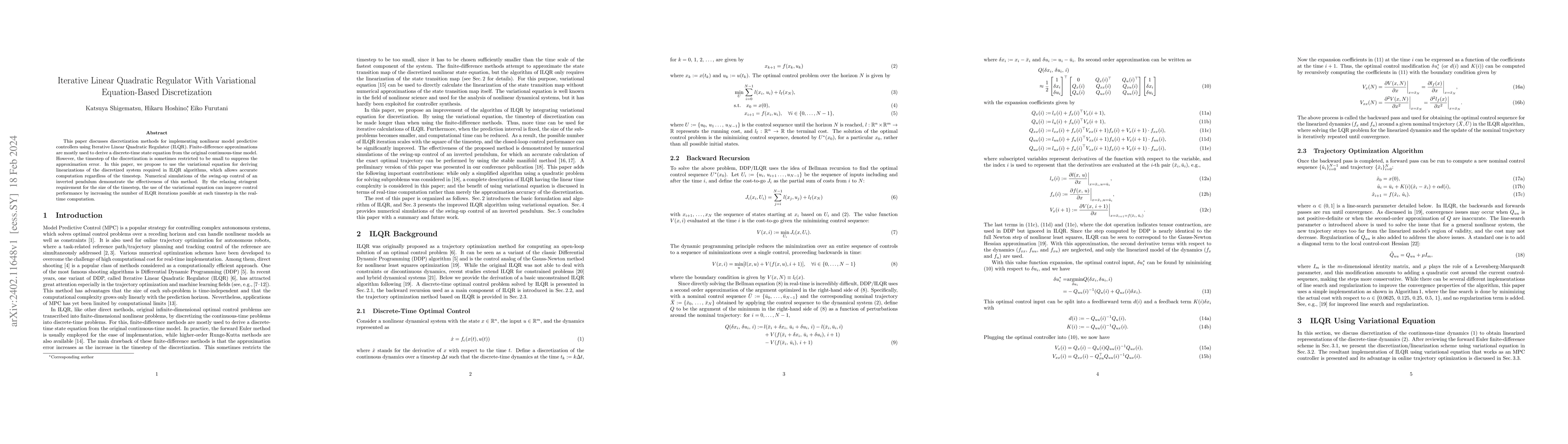 Thumbnail for Iterative Linear Quadratic Regulator With Variational Equation-Based
  Discretization