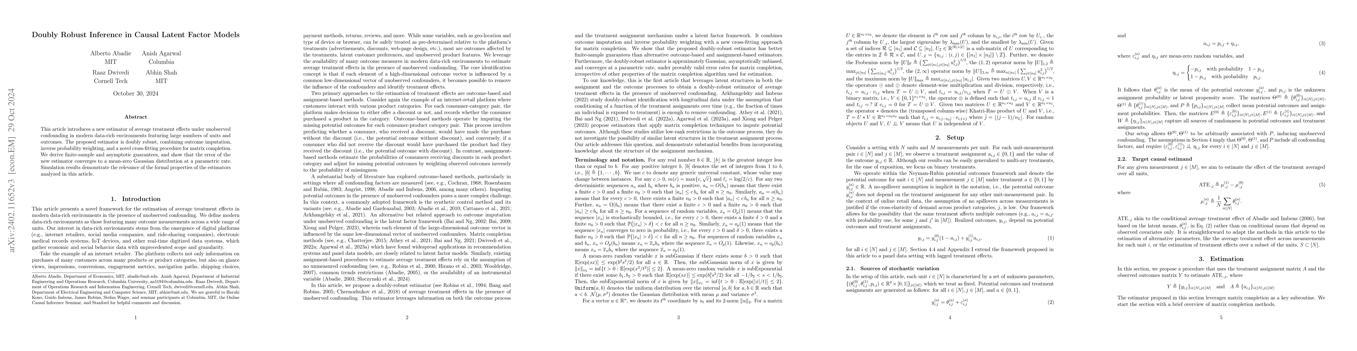 Thumbnail for Doubly Robust Inference in Causal Latent Factor Models