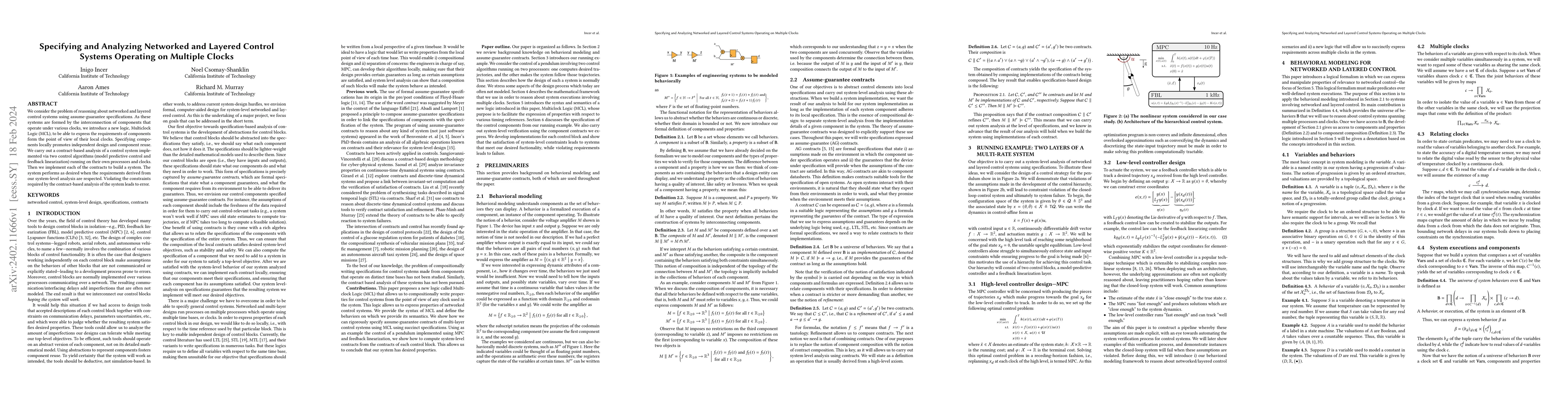 Thumbnail for Specifying and Analyzing Networked and Layered Control Systems Operating
  on Multiple Clocks