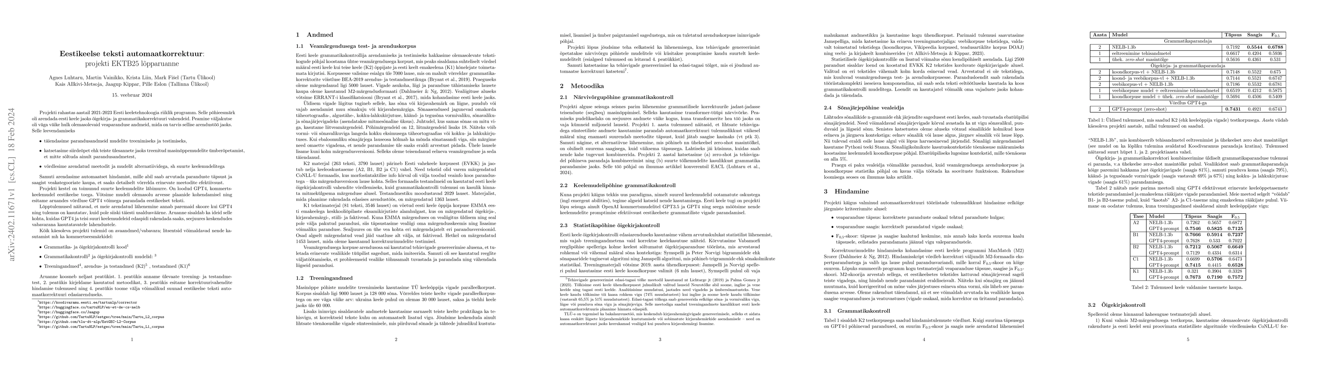 Thumbnail for Autocorrect for Estonian texts: final report from project EKTB25