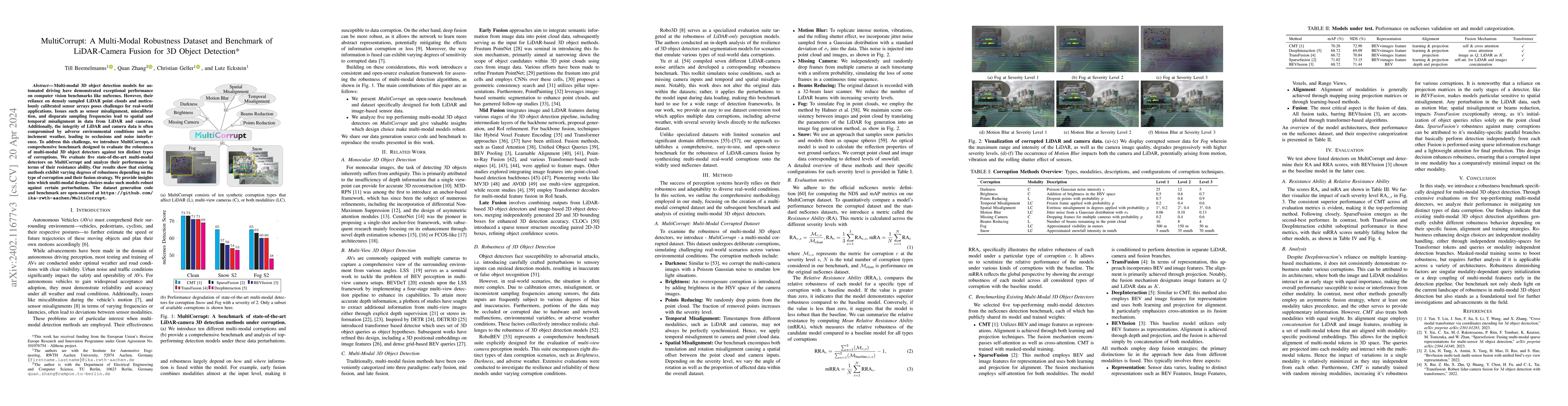 Thumbnail for MultiCorrupt: A Multi-Modal Robustness Dataset and Benchmark of
  LiDAR-Camera Fusion for 3D Object Detection