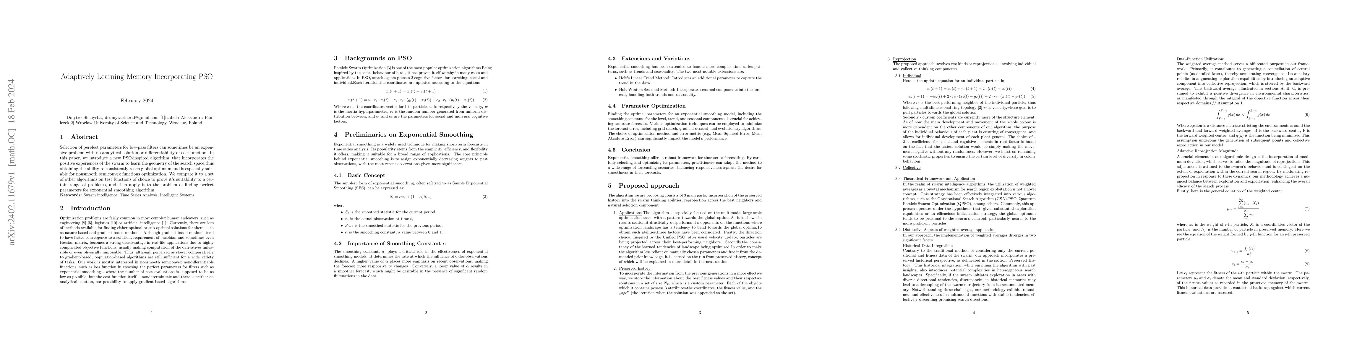 Thumbnail for Adaptively Learning Memory Incorporating PSO